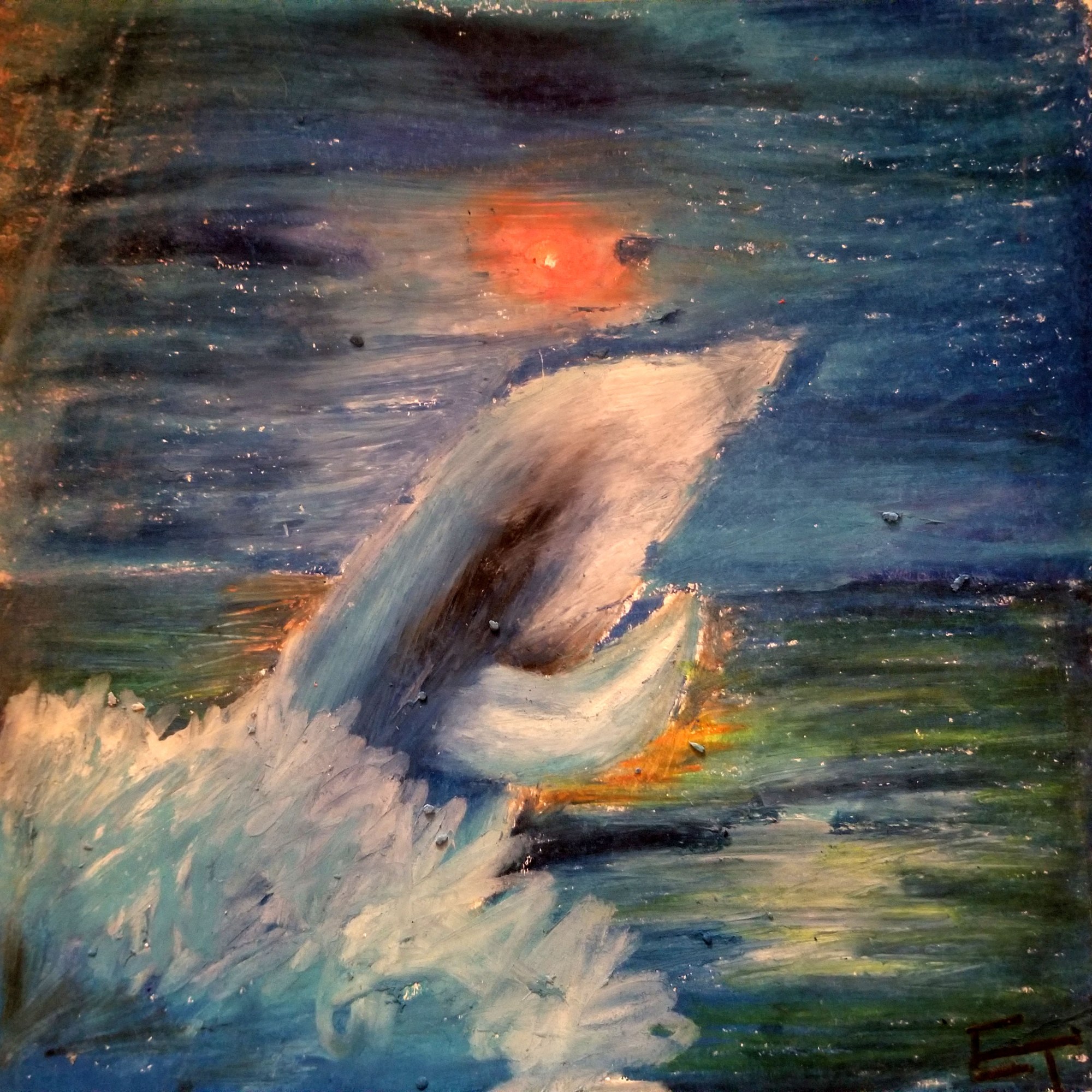 Dolphin Nights: Oil Pastel on gray construction paper. Oil pastel drawing of a dolphin jumping out of the ocean at night. https://lizzyprittyarts.com/product-category/artwork-by-name/dolphin-nights/ https://fineartamerica.com/featured/dolphin-nights-lizzy-pritty-arts.html https://lizzyprittyarts.threadless.com/designs/dolphin-nights