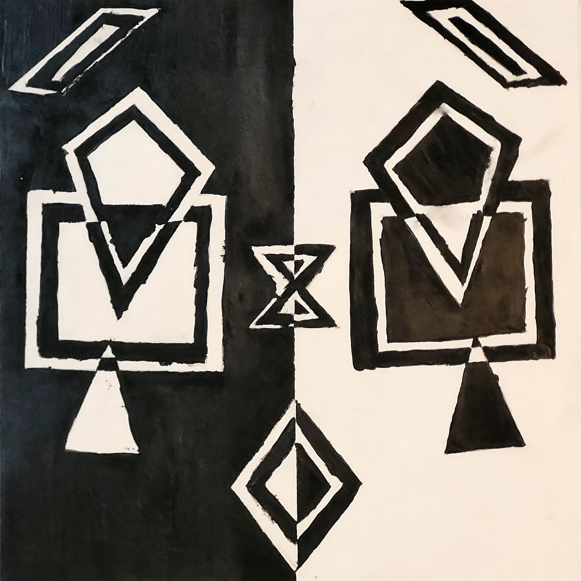 Masked Box Impressions: Black paint on paper. Black paint on paper. Symmetrical shapes are formed to create a mask. https://lizzyprittyarts.com/product-category/artwork-by-name/masked-box-impressions/ https://www.redbubble.com/shop/ap/83595560 https://fineartamerica.com/featured/masked-box-impressions-lizzy-pritty-arts.html https://lizzyprittyarts.threadless.com/designs/masked-box-impressions