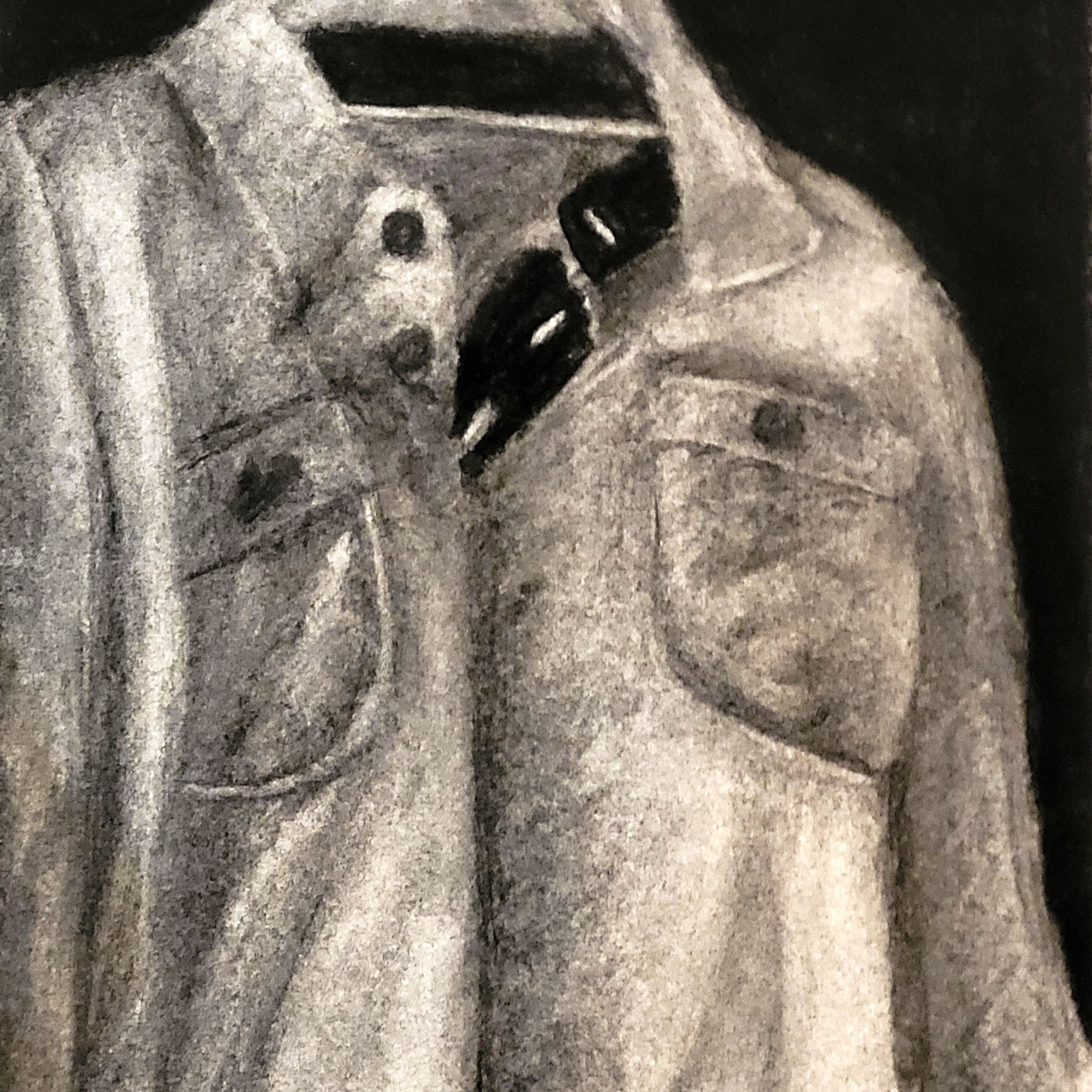 Shirt: Charcoal on paper. Charcoal drawing using subtractive drawing method of a white shirt on white paper and black background. https://lizzyprittyarts.com/product-category/artwork-by-name/shirt/ https://lizzyprittyarts.threadless.com/designs/shirt