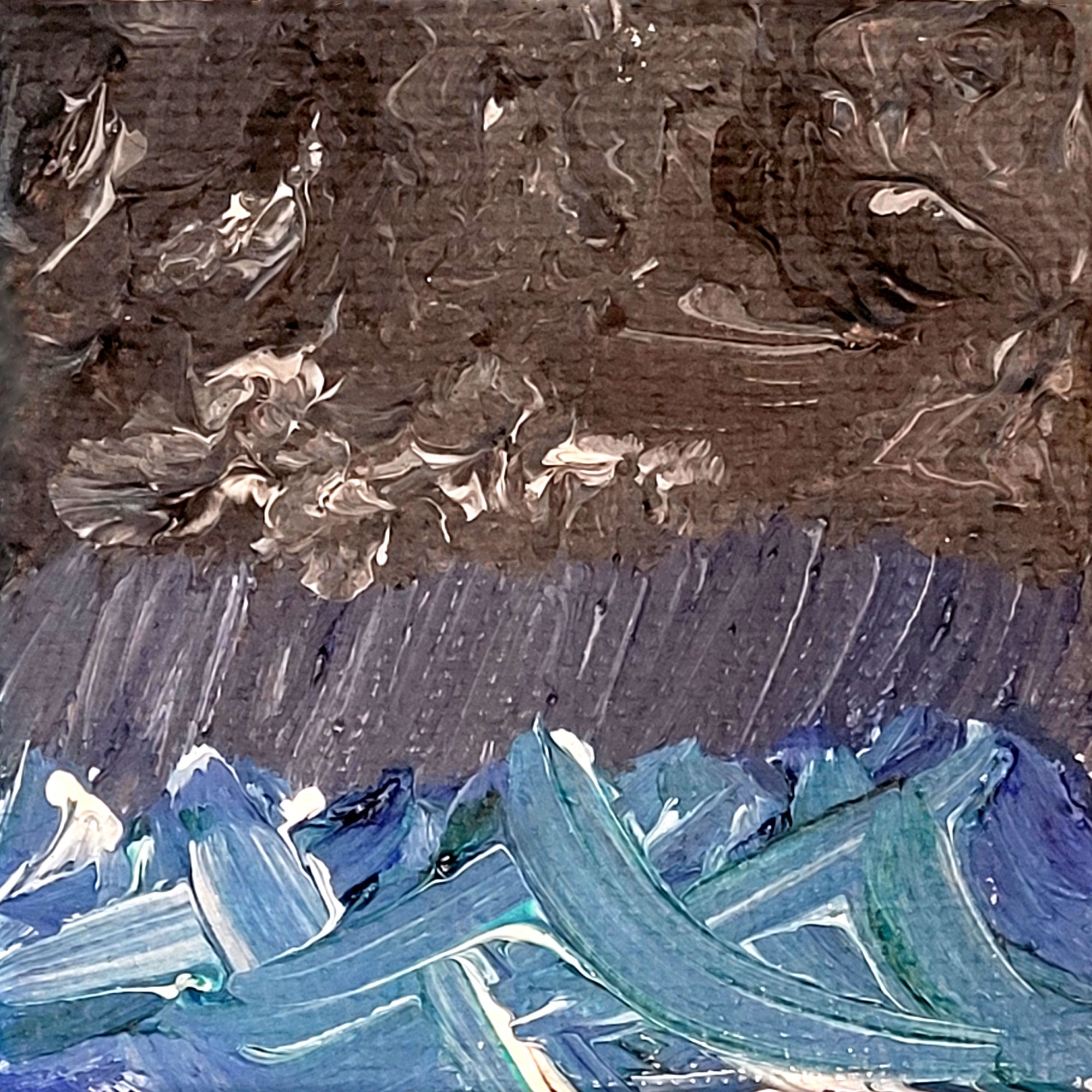 Tiny Ocean Currents: Acrylic paint on canvas. Tiny in size: side of adult palm. Tiny acrylic painting on canvas of oceans storms and turbulent seas. https://lizzyprittyarts.com/product-category/artwork-by-name/tiny-ocean-currents/ https://www.redbubble.com/shop/ap/83981902 https://lizzyprittyarts.threadless.com/designs/tiny-ocean-currents